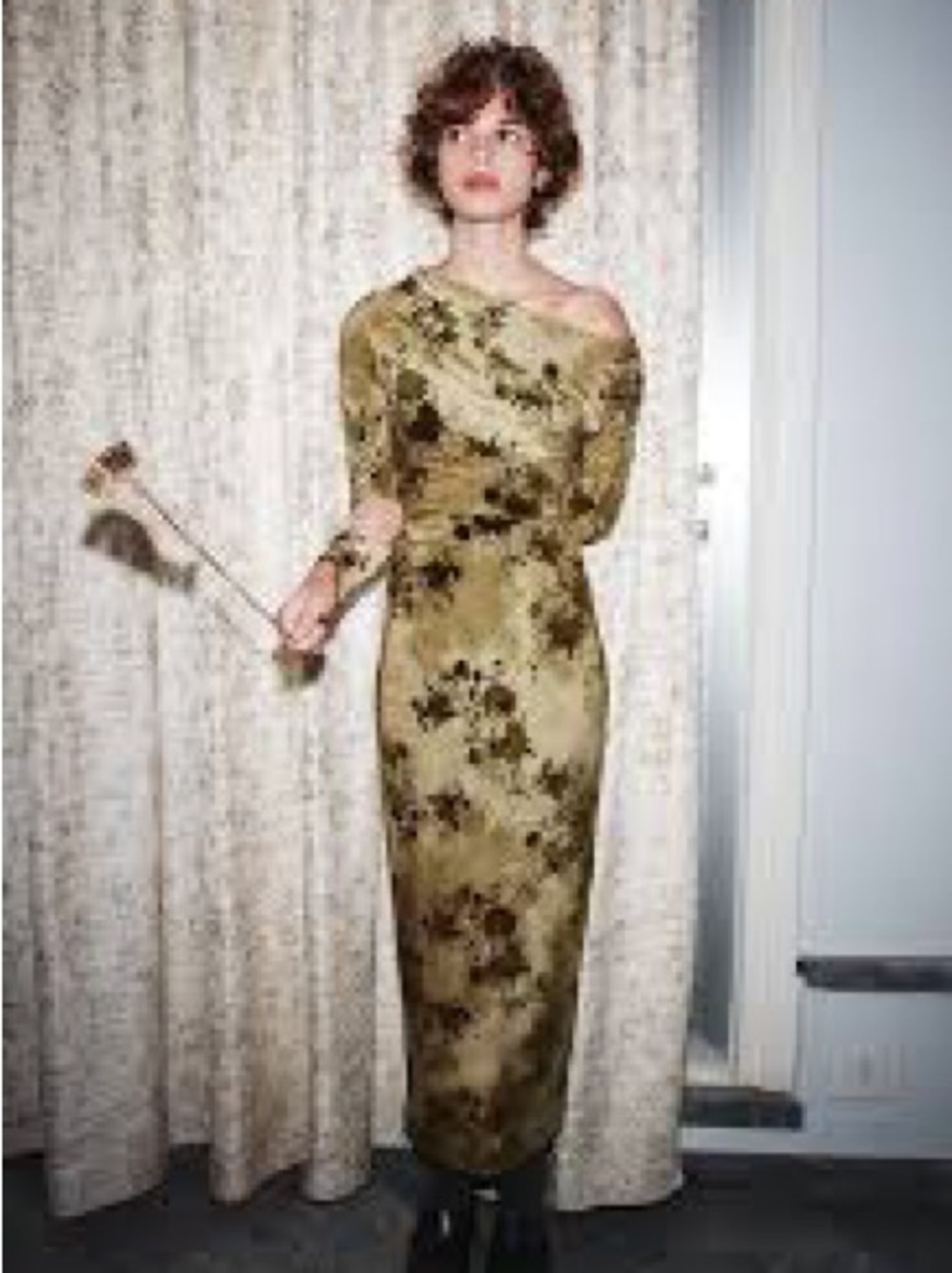 🚨24 Hour Sale 🚨 Zara Olive Green Floral Knit Long Sleeve Column Dress